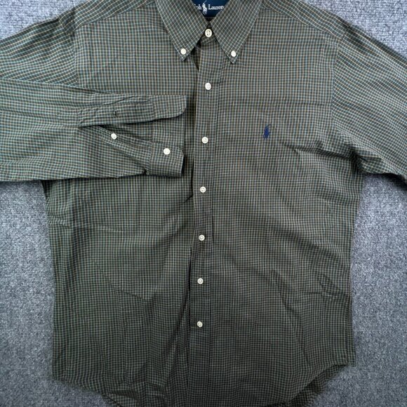 Ralph Lauren Button Up Shirt Adult Cotton Long Sleeve Medium Green Check Classic - Picture 2 of 11